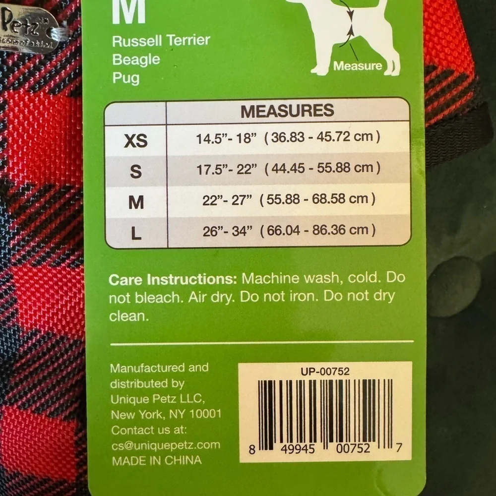 Unique Petz Red and Black Plaid Pet Harness in Size Medium